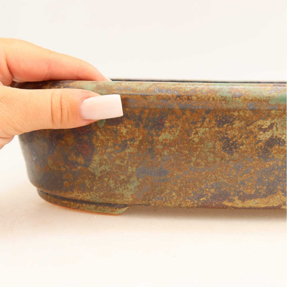 Pot à bonsaï en céramique 31,5 x 24 x 8 cm, couleur vert foncé