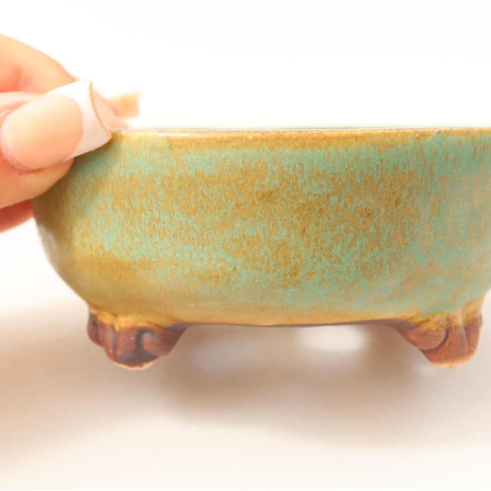 Pot à bonsaï en céramique 11 x 11 x 4,5 cm, couleur verte