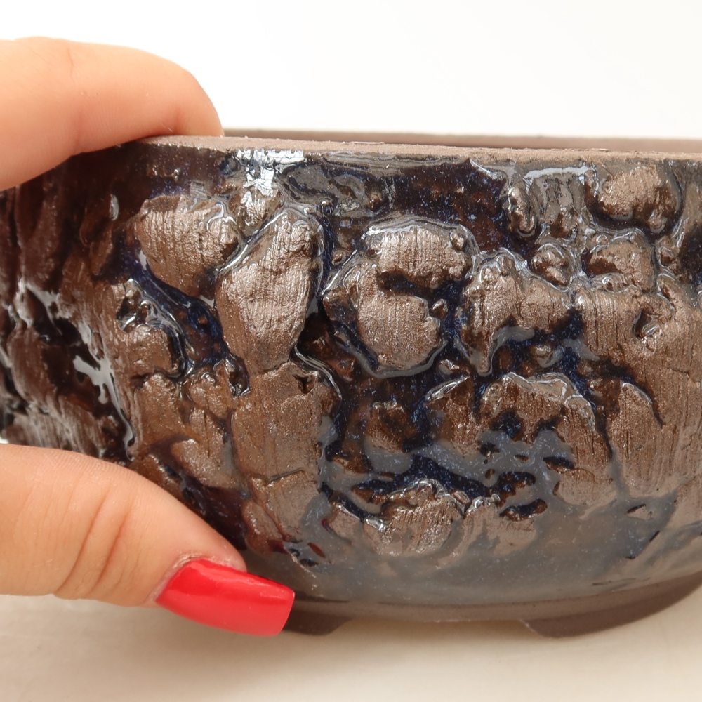 Pot à bonsaï en céramique 16 x 16 x 8 cm, couleur marron