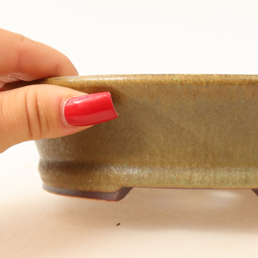 Pot à bonsaï en céramique 17,5 x 16,5 x 4,5 cm, couleur verte