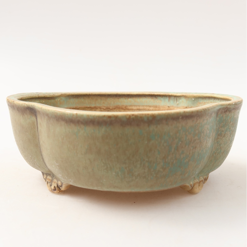 Pot à bonsaï en céramique 13,5 x 12,5 x 5 cm, couleur verte