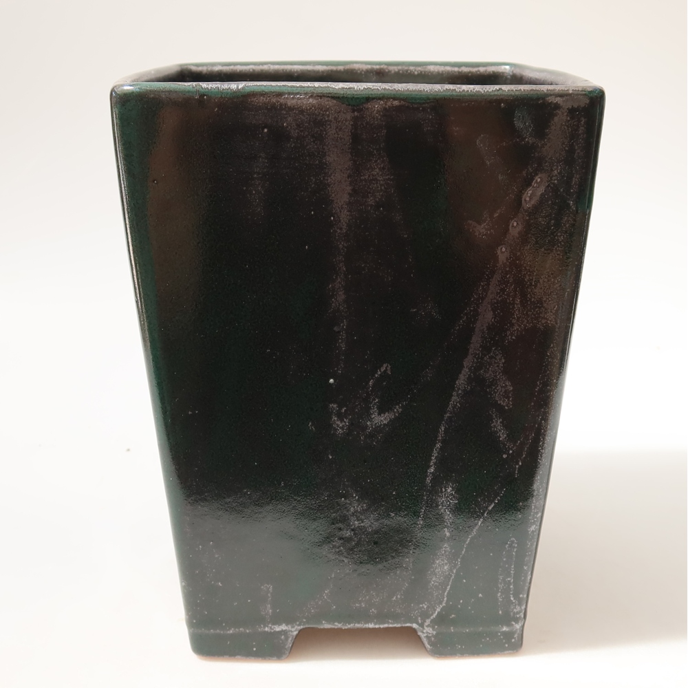 Pot à bonsaï en céramique 15 x 15 x 19,5 cm, couleur vert métallisé