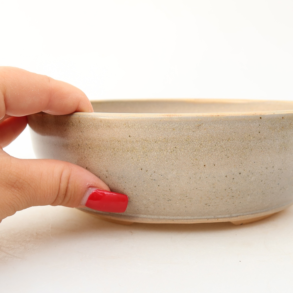 Pot à bonsaï en céramique 17,5 x 17,5 x 6 cm, couleur beige