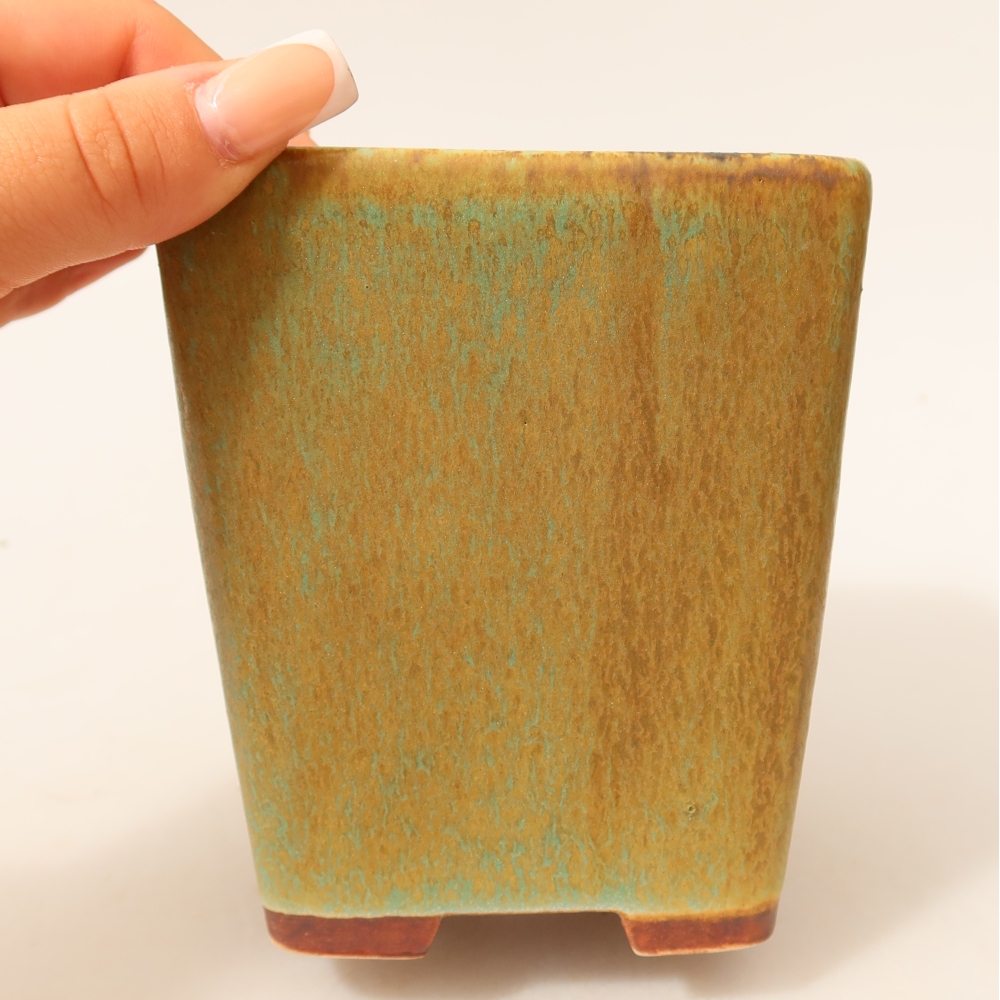 Pot à bonsaï en céramique 10,5 x 10,5 x 12 cm, couleur verte