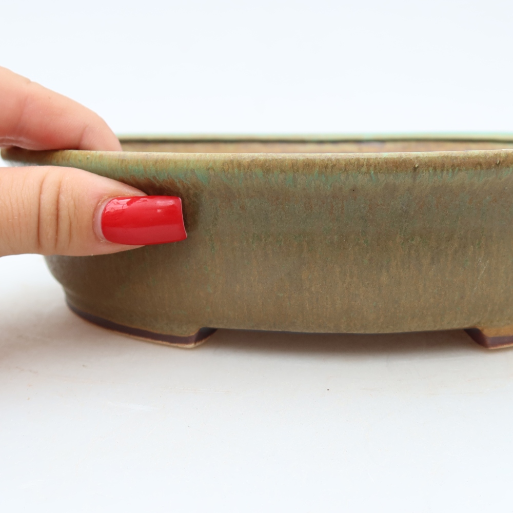 Pot à bonsaï en céramique 21 x 19,5 x 5 cm, couleur verte