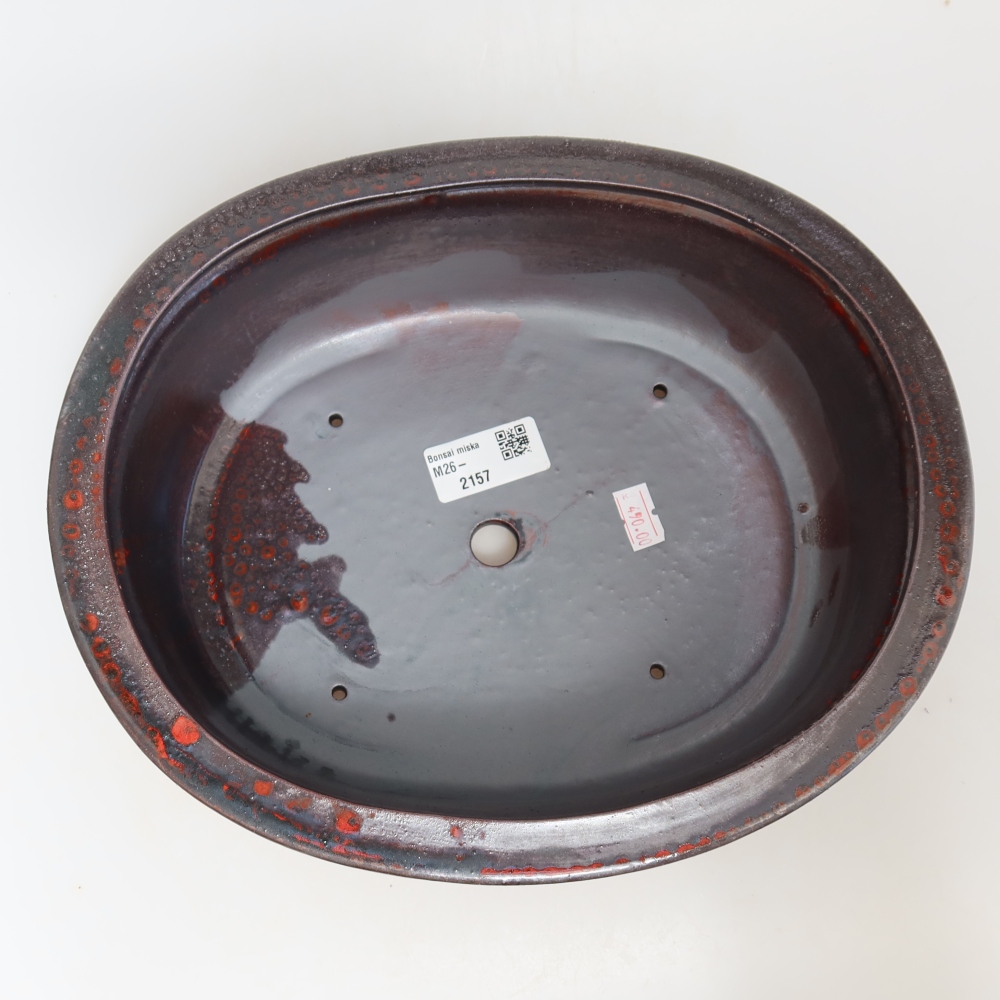 Pot à bonsaï en céramique 26 x 22 x 8 cm, couleur rouge métallisé