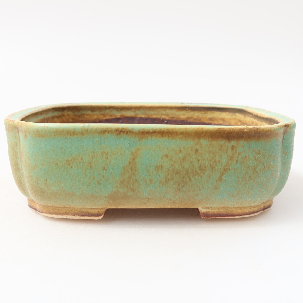 Pot à bonsaï en céramique 14 x 12 x 4 cm, couleur verte