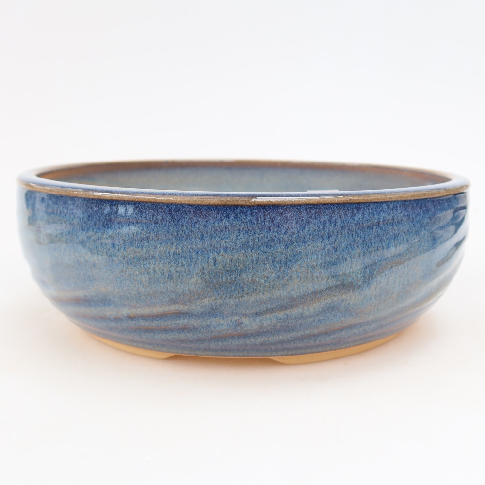 Pot à bonsaï en céramique 21,5 x 21,5 x 7 cm, couleur bleue