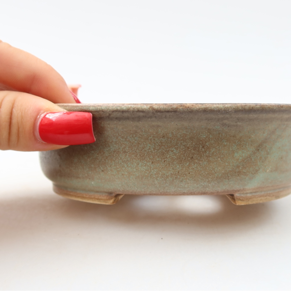 Pot à bonsaï en céramique 12,5 x 11,5 x 3,5 cm, couleur verte