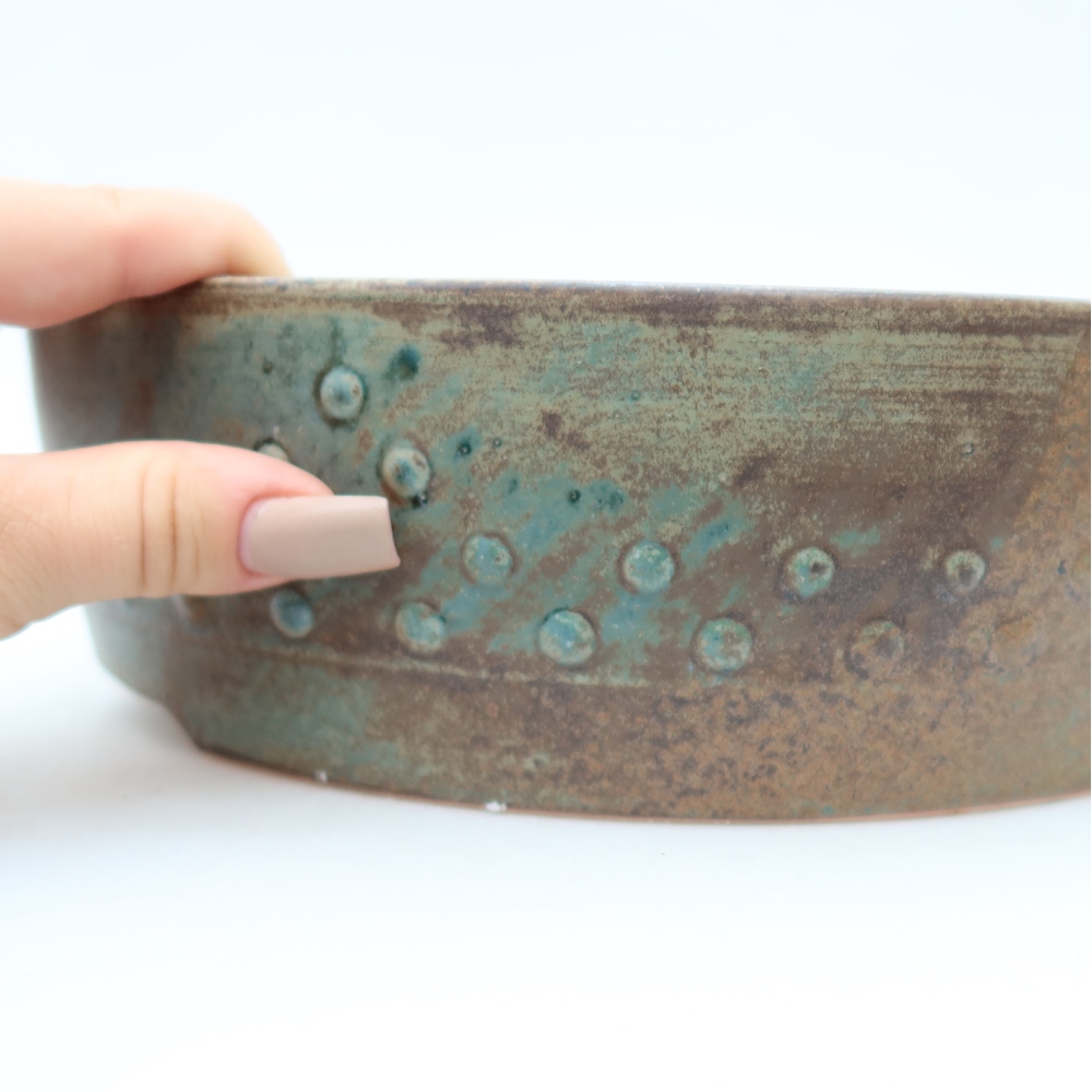 Pot à bonsaï en céramique 24 x 24 x 7 cm, couleur brun-vert