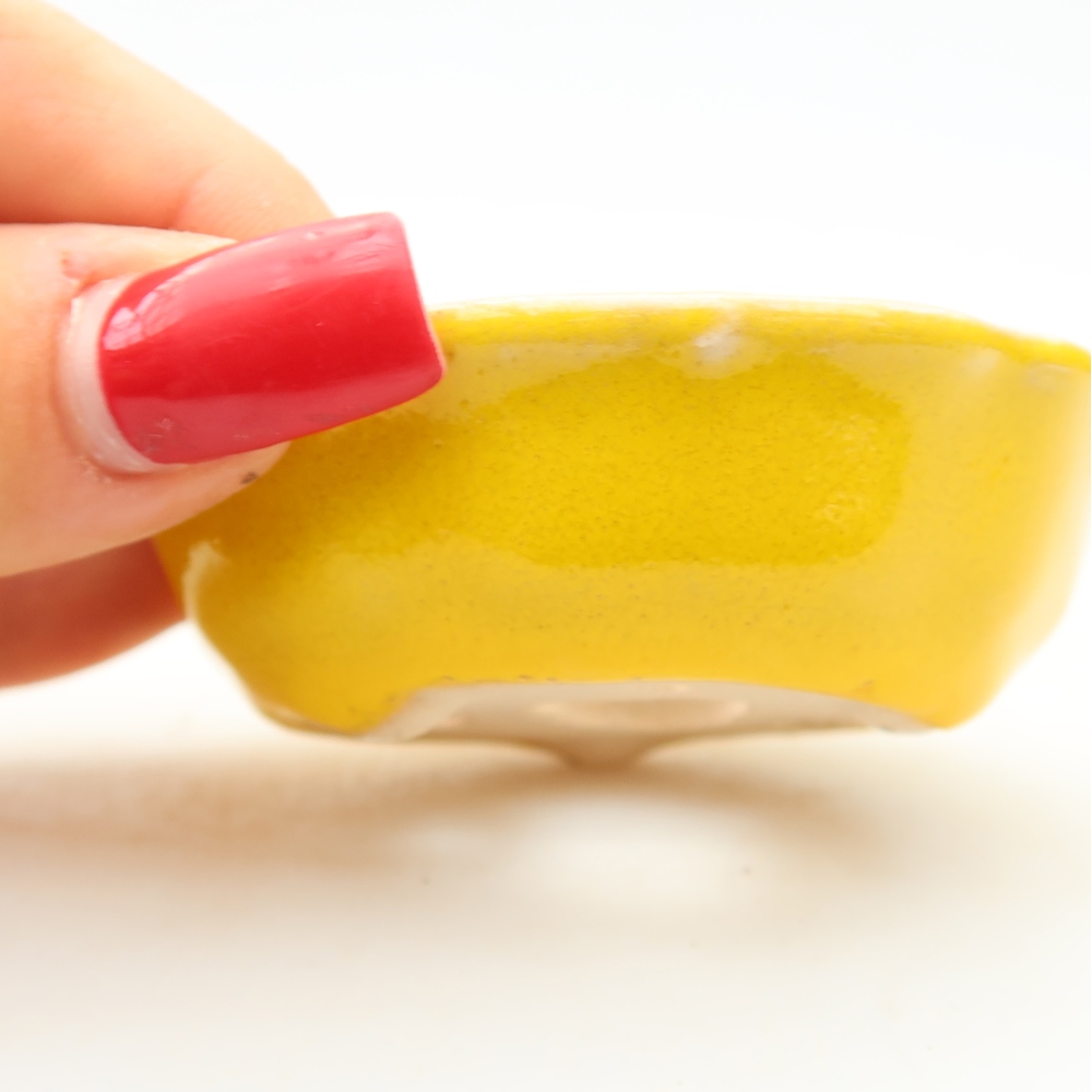 Pot à bonsaï en céramique 7,5 x 7,5 x 2 cm, couleur jaune