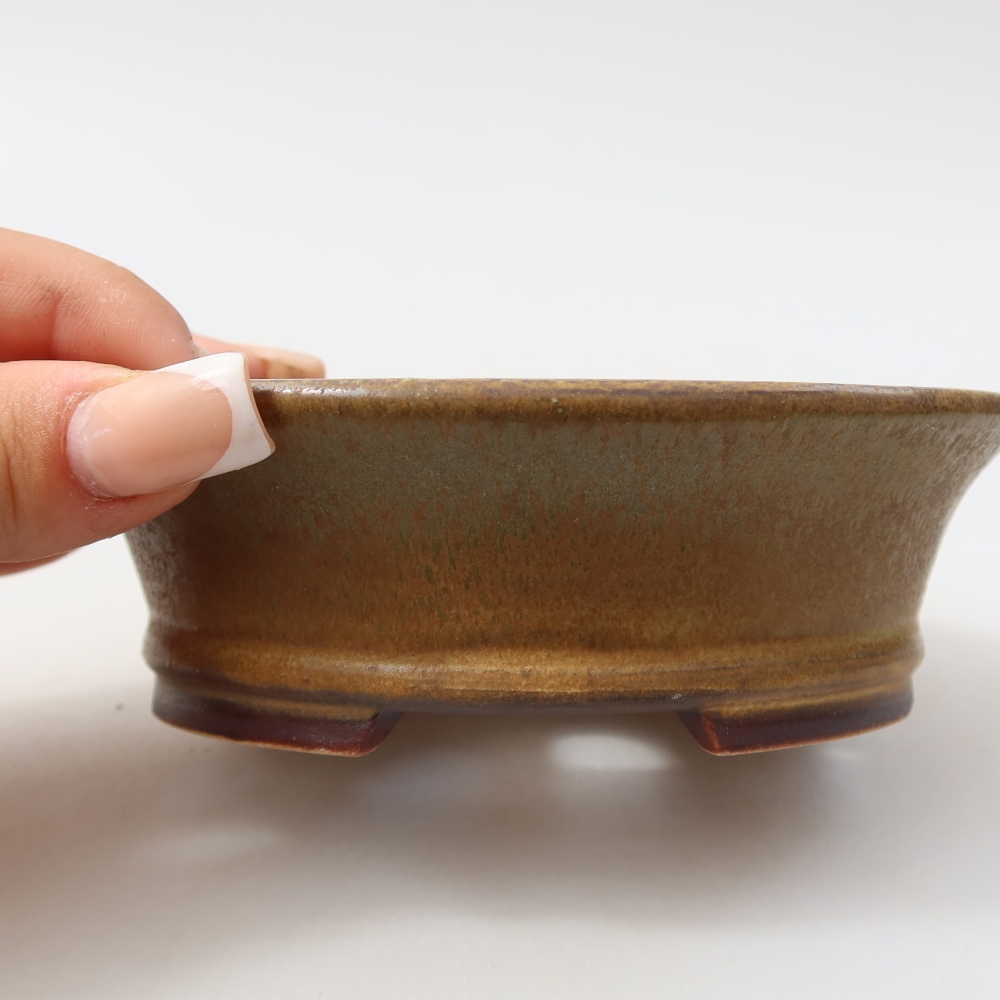 Pot à bonsaï en céramique 12,5 x 11,5 x 4 cm, couleur verte