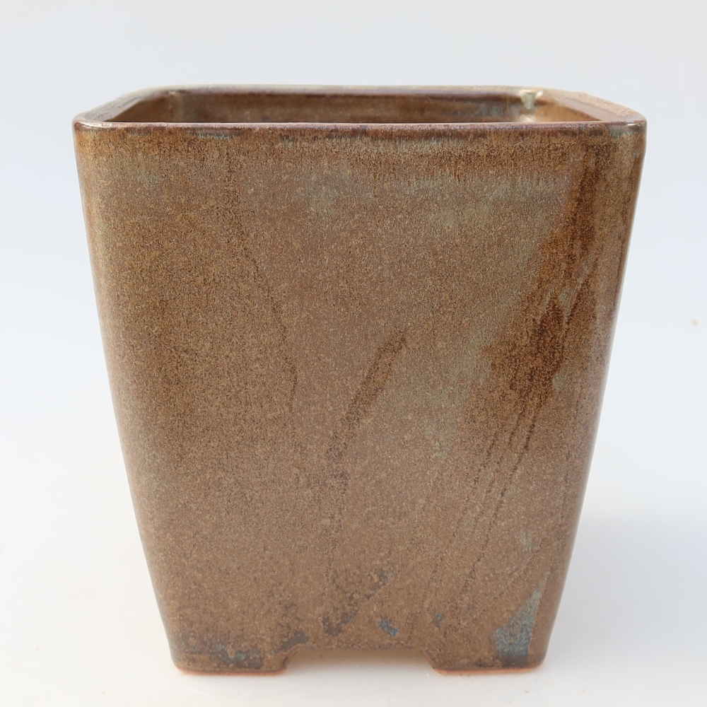 Pot à bonsaï en céramique 13,5 x 13,5 x 15 cm, couleur marron