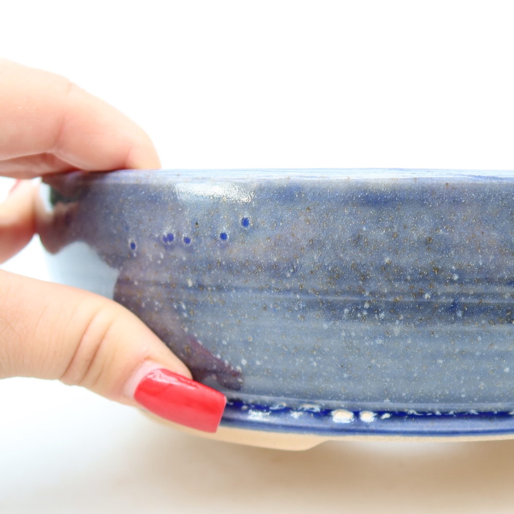 Pot à bonsaï en céramique 20 x 20 x 6,5 cm, couleur bleue