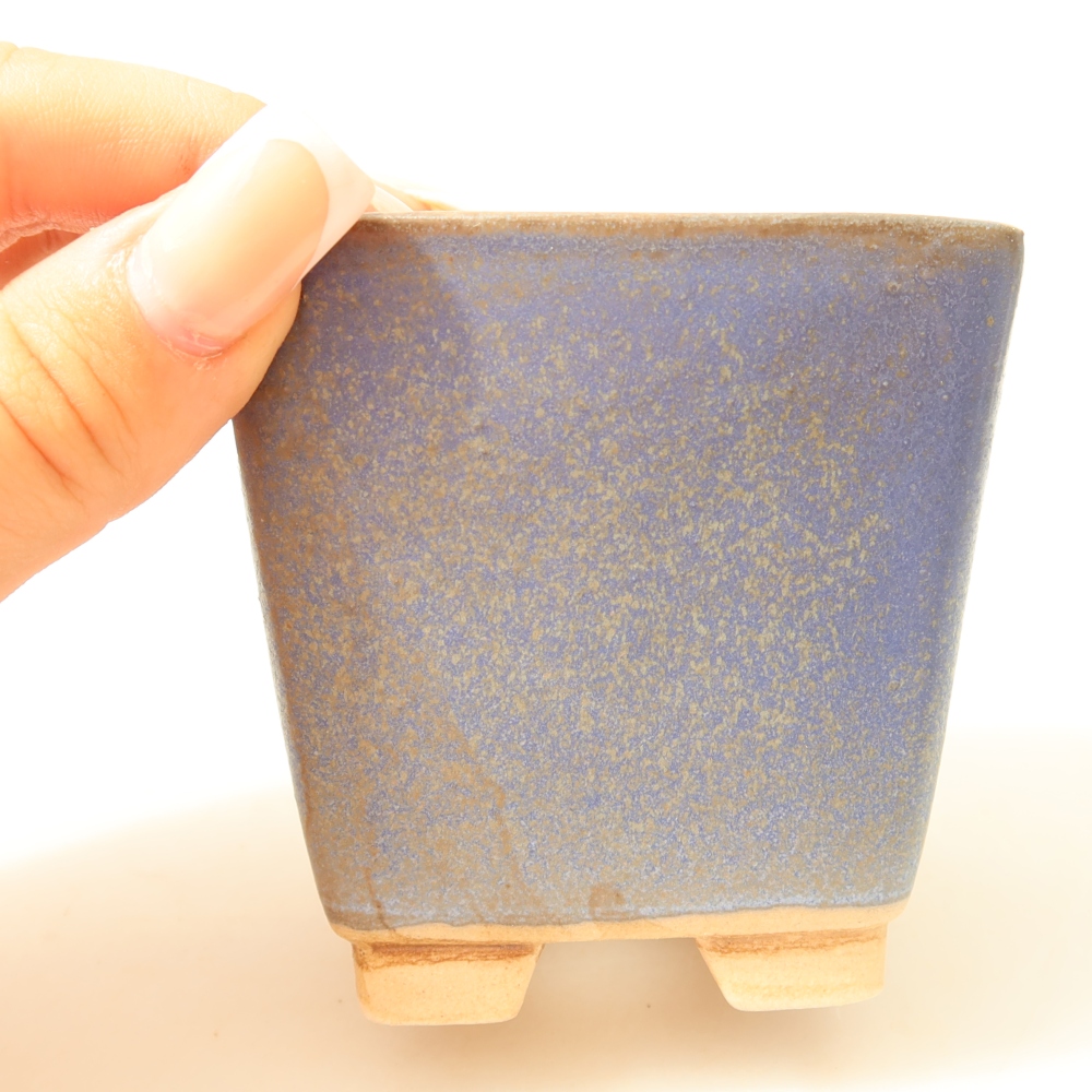 Pot à bonsaï en céramique 7,5 x 7,5 x 7,5 cm, couleur bleue