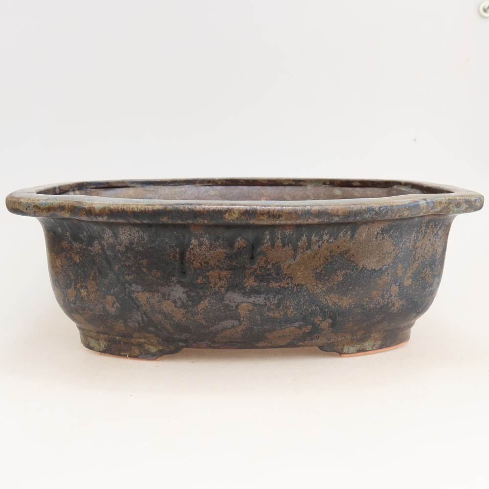 Pot à bonsaï en céramique 30,5 x 25,5 x 10,5 cm, couleur marron-bleu