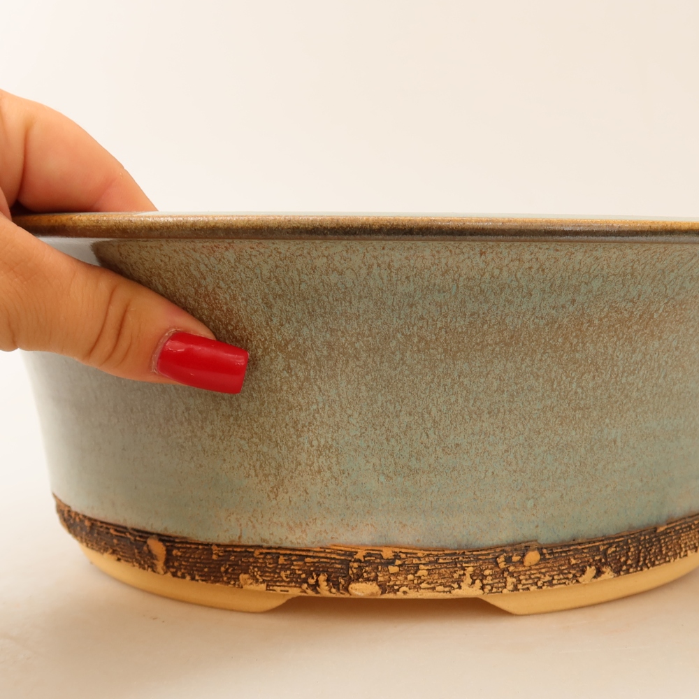 Pot à bonsaï en céramique 30 x 30 x 9,5 cm, couleur verte