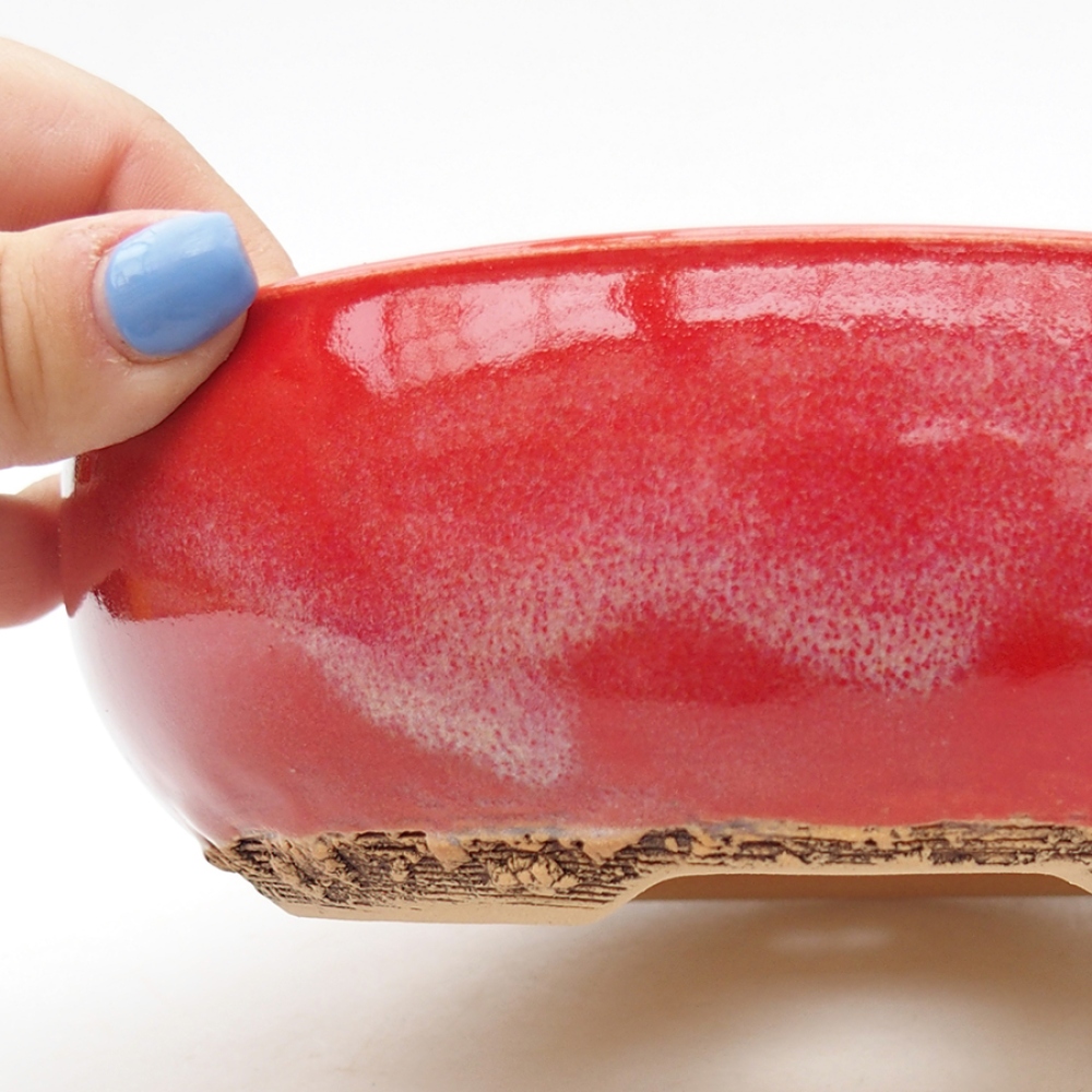 Bol à bonsaï en céramique 18 x 18 x 5,5 cm, couleur rouge