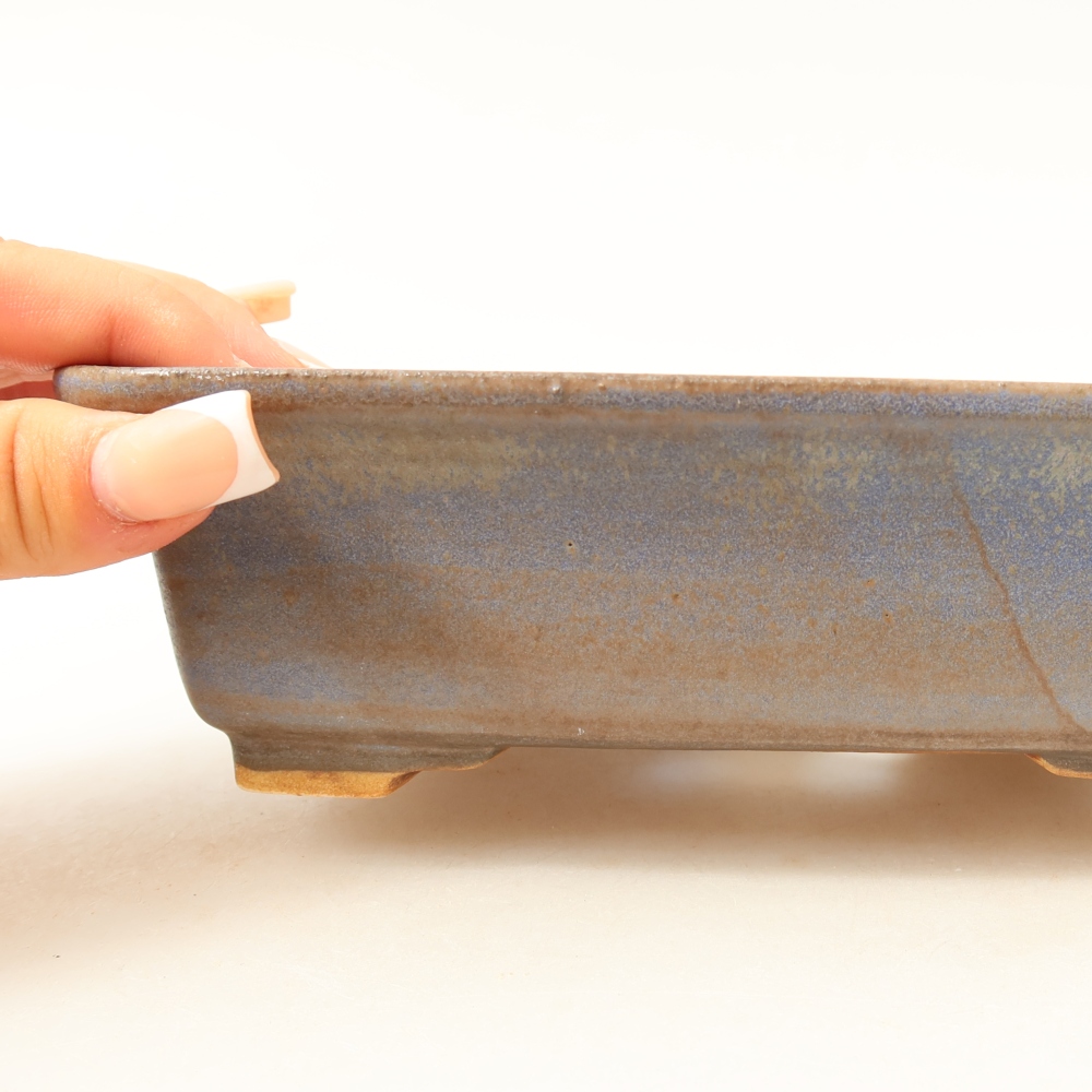 Pot à bonsaï en céramique 17,5 x 14,5 x 5,5 cm, couleur bleue