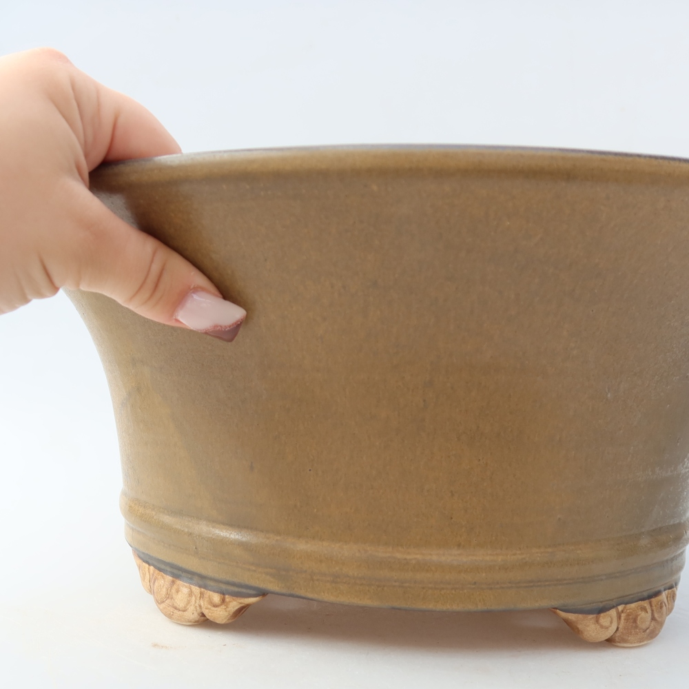 Pot à bonsaï en céramique 31,5 x 31,5 x 14,5 cm, couleur marron