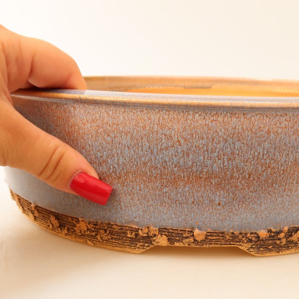 Pot à bonsaï en céramique 28 x 28 x 8 cm, couleur bleue