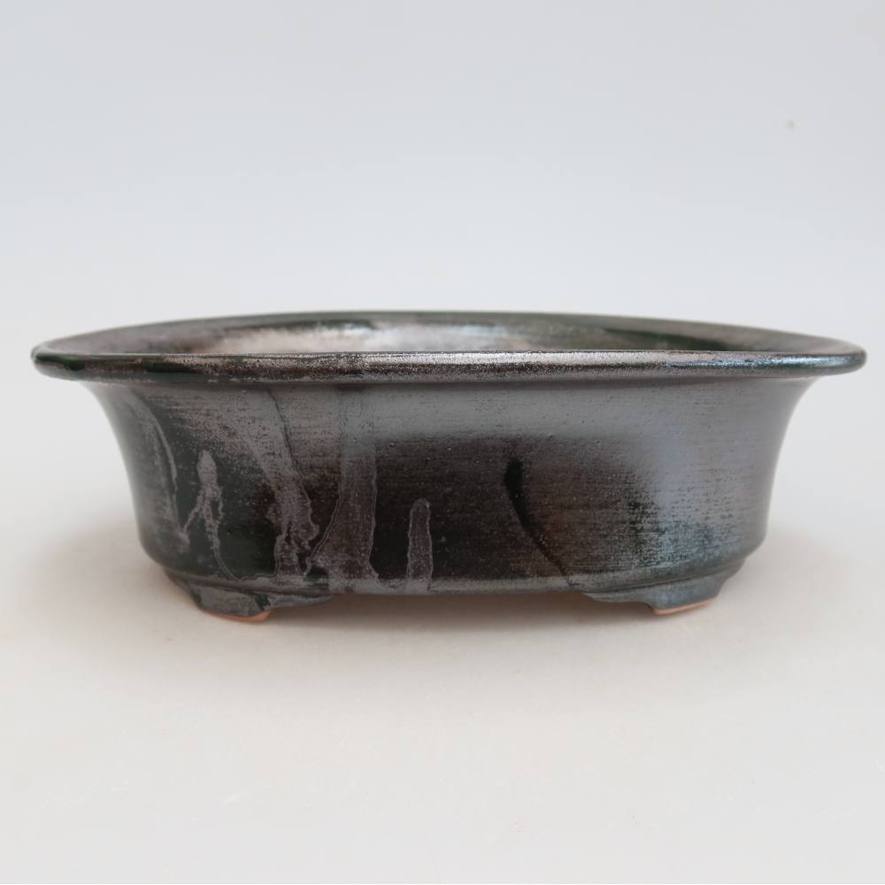 Pot à bonsaï en céramique 22 x 17,5 x 6,5 cm, couleur vert métallisé