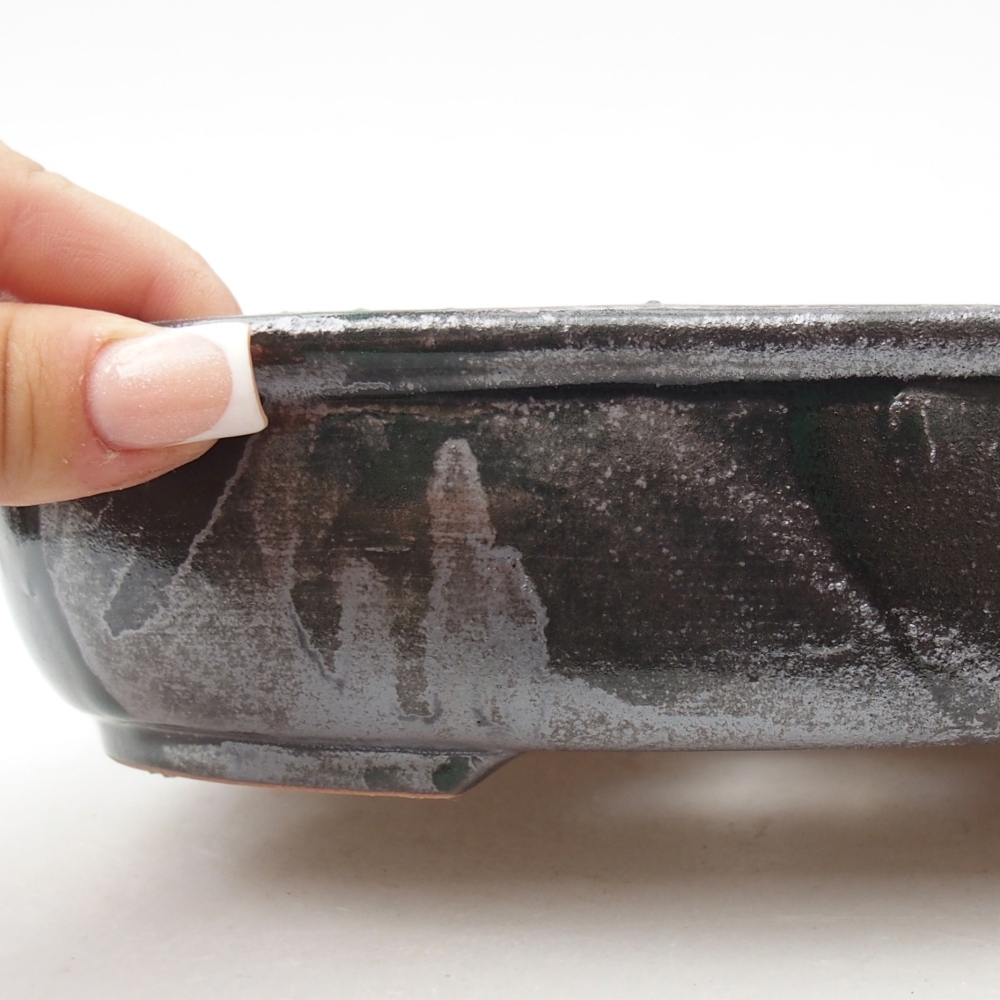 Bol à bonsaï en céramique 22 x 17 x 5 cm, vert métallique