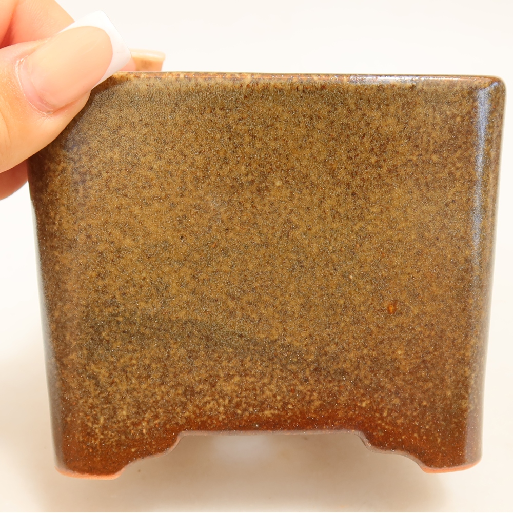 Pot à bonsaï en céramique 10 x 10 x 8,5 cm, couleur marron