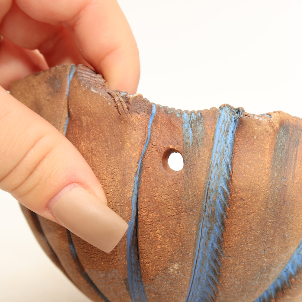 Coquille en céramique pour kokedama, 13,5 x 12 x 8 cm, couleur bleue