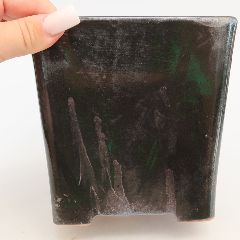 Pot à bonsaï en céramique 13 x 13 x 14 cm, couleur vert métallisé