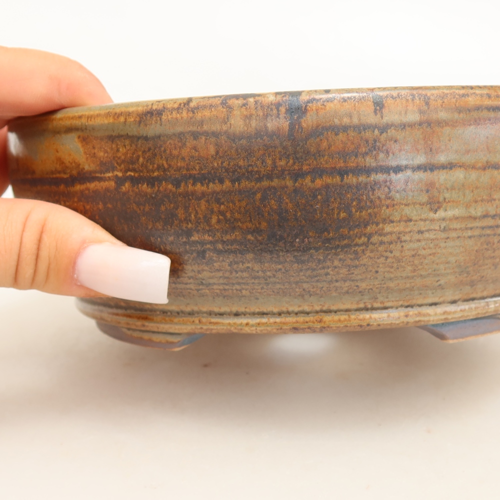 Pot à bonsaï en céramique 17 x 17 x 6 cm, couleur marron