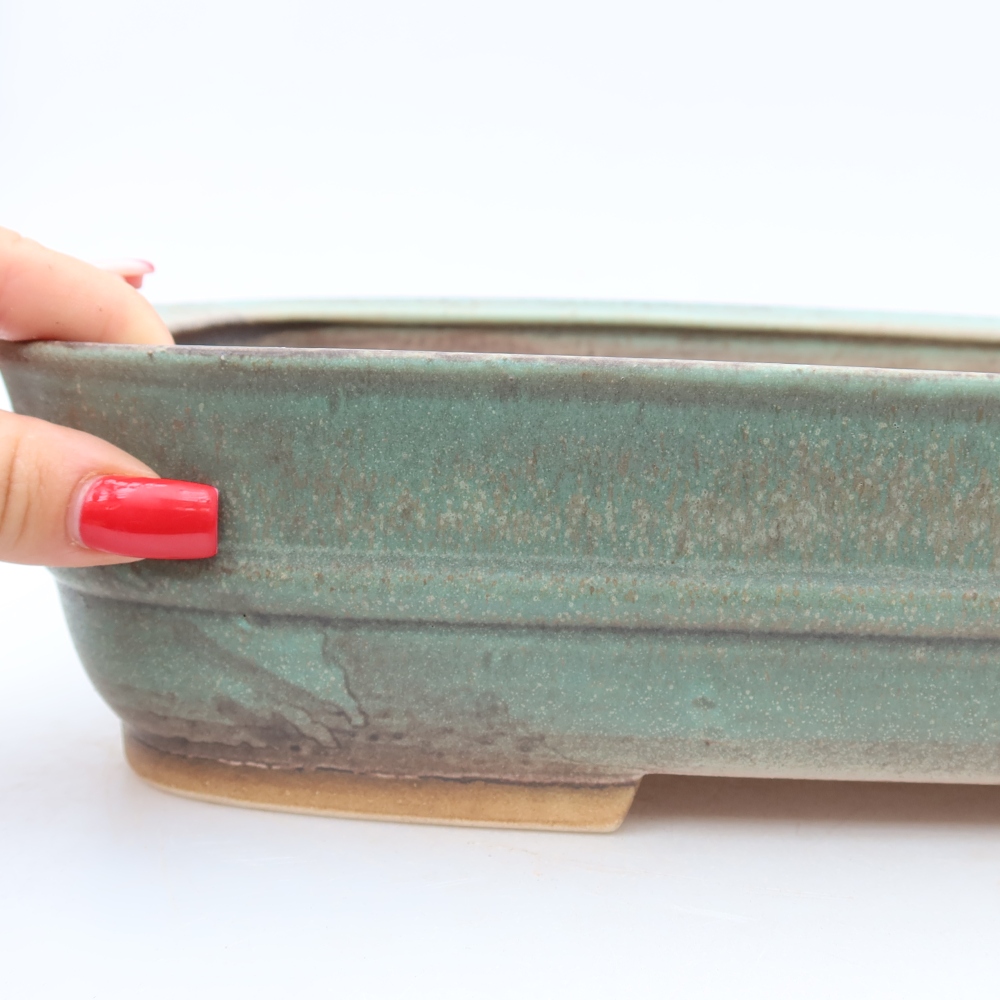 Pot à bonsaï en céramique 30 x 24,5 x 7,5 cm, couleur verte
