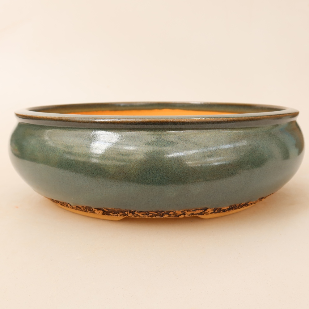 Pot à bonsaï en céramique 25 x 25 x 7,5 cm, couleur verte