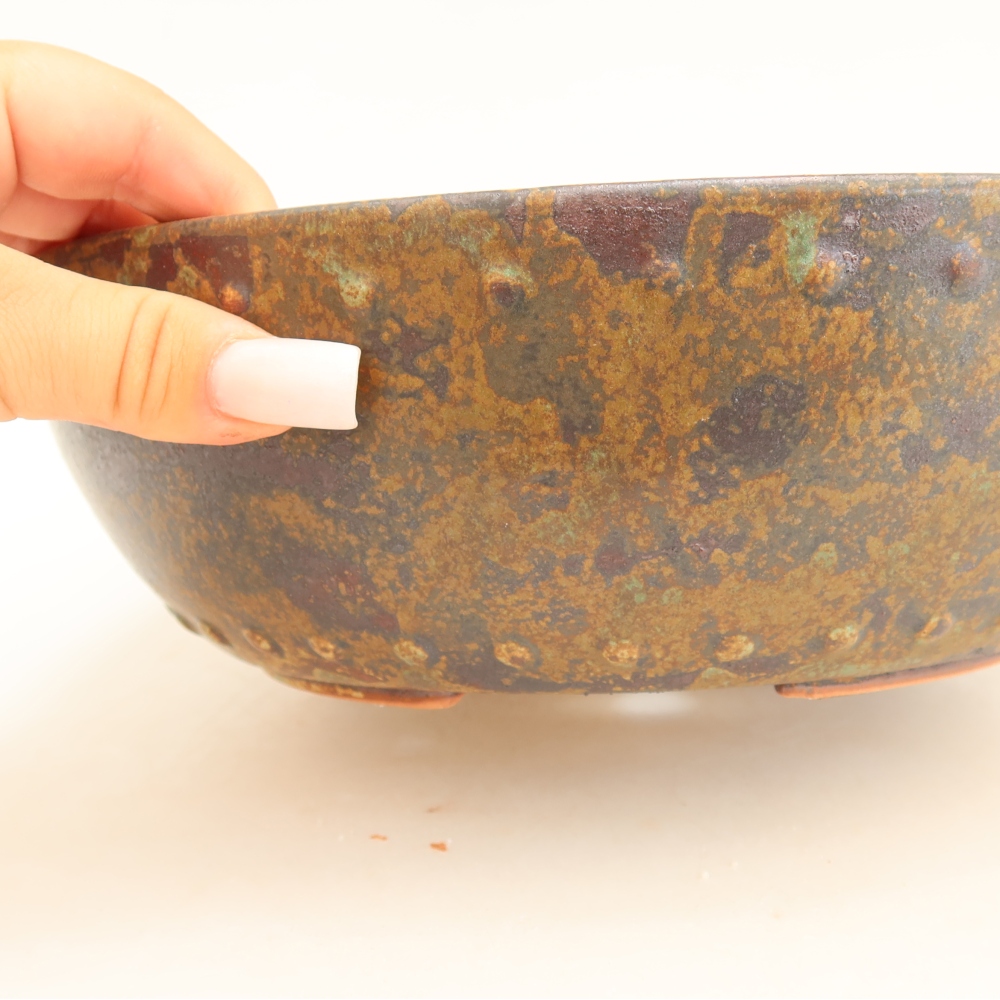 Pot à bonsaï en céramique 24,5 x 24,5 x 7,5 cm, couleur brun-vert