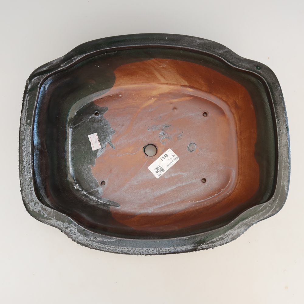 Pot à bonsaï en céramique 30,5 x 25,5 x 10,5 cm, couleur verte