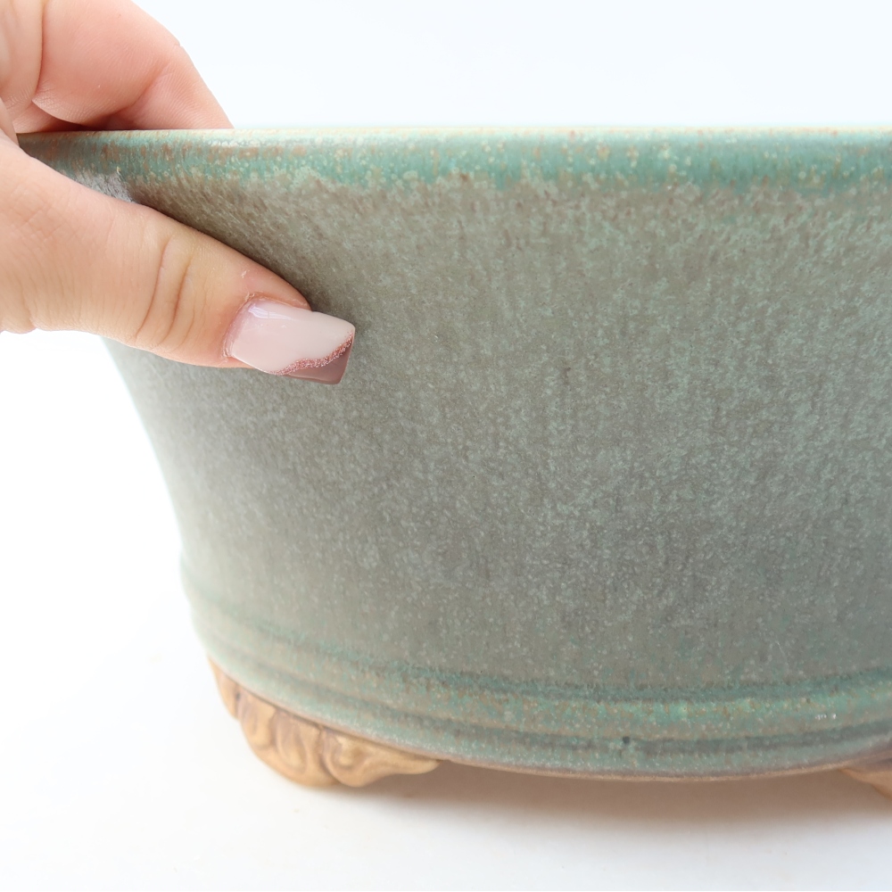 Pot à bonsaï en céramique 29 x 29 x 12,5 cm, couleur verte
