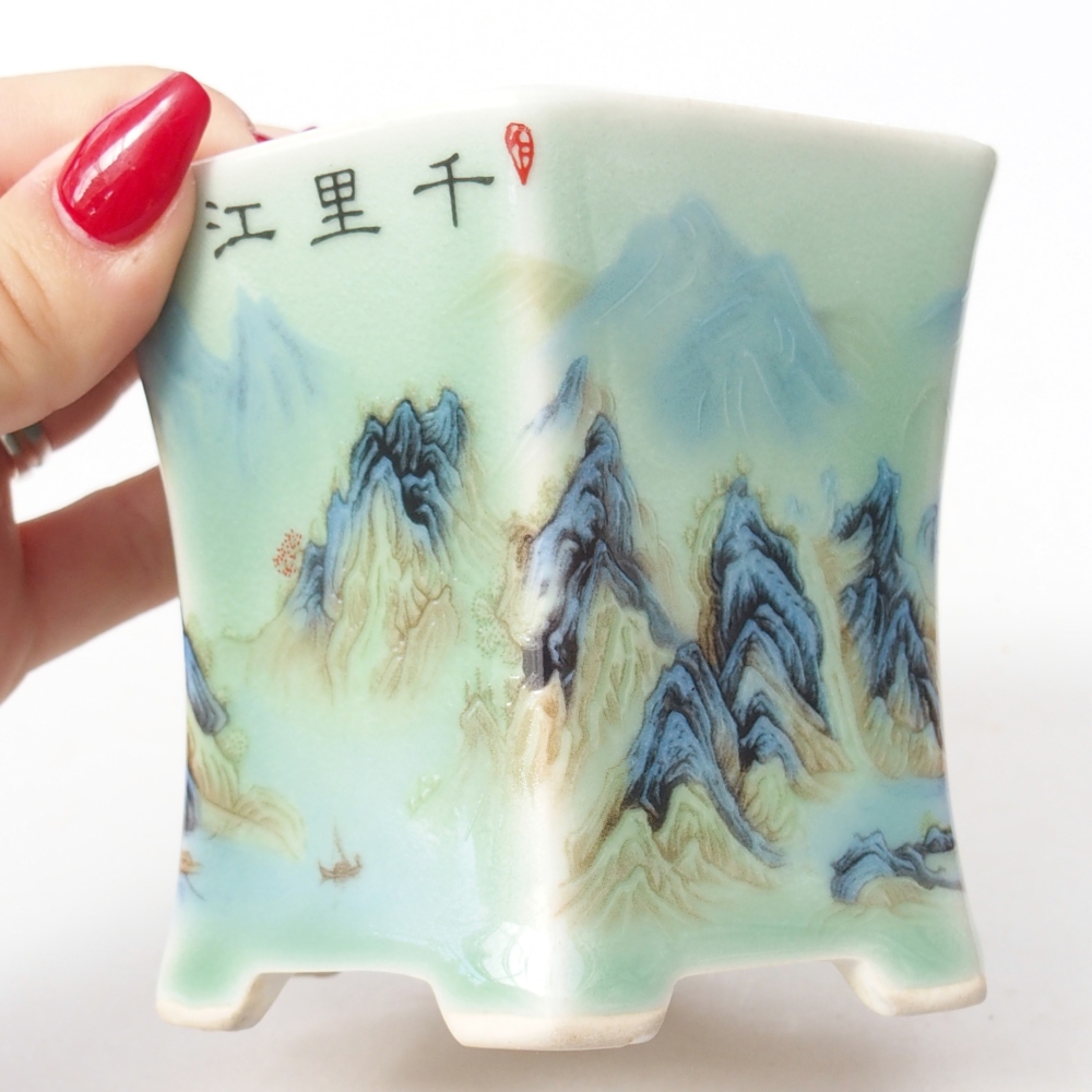 Bol à bonsaï en céramique 10,5 x 9,5 x 8,5 cm, vert