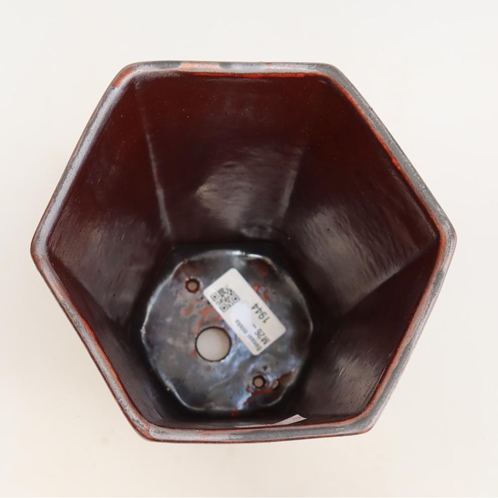 Pot à bonsaï en céramique 13 x 12 x 17 cm, couleur rouge métallisé
