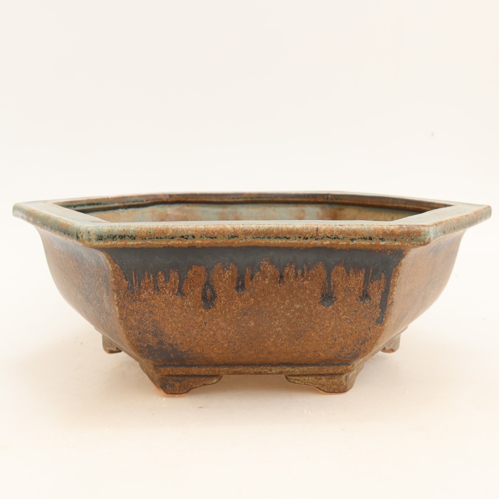 Pot à bonsaï en céramique 28 x 24,5 x 9 cm, couleur brun-vert