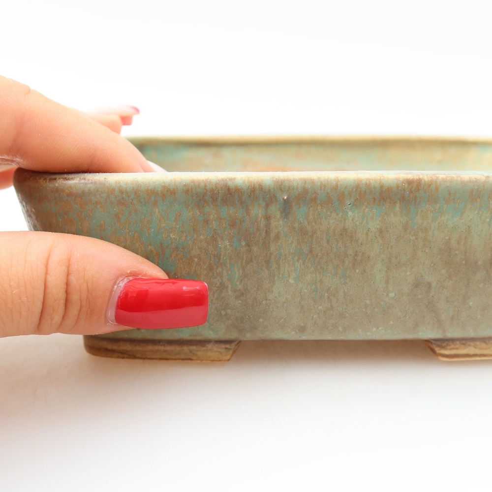 Pot à bonsaï en céramique 14 x 11,5 x 4,5 cm, couleur verte