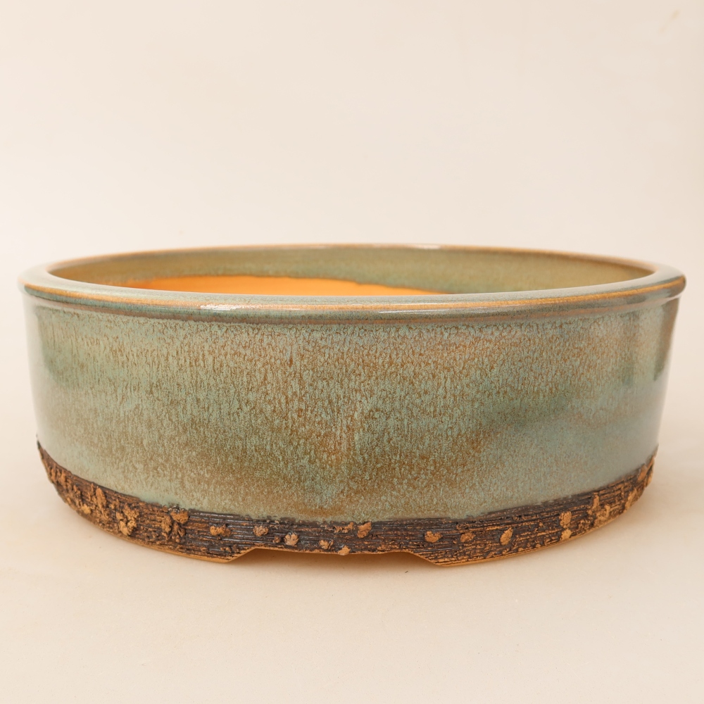 Pot à bonsaï en céramique 25 x 25 x 7,5 cm, couleur verte