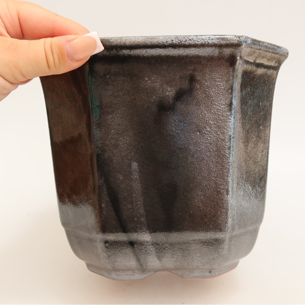 Pot à bonsaï en céramique 17,5 x 17,5 x 15,5 cm, couleur métallique