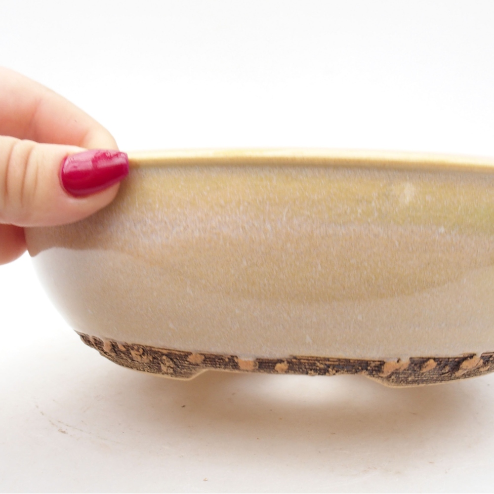 Bol à bonsaï en céramique 19,5 x 19,5 x 6 cm, couleur beige