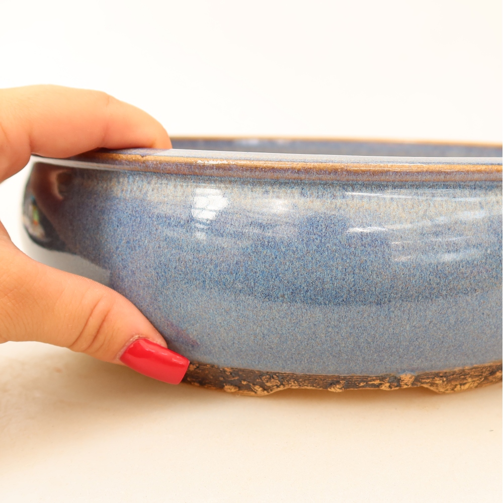 Pot à bonsaï en céramique 24 x 24 x 7,5 cm, couleur bleue