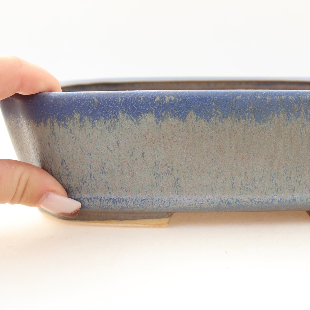 Pot à bonsaï en céramique 25 x 21 x 6,5 cm, couleur bleue