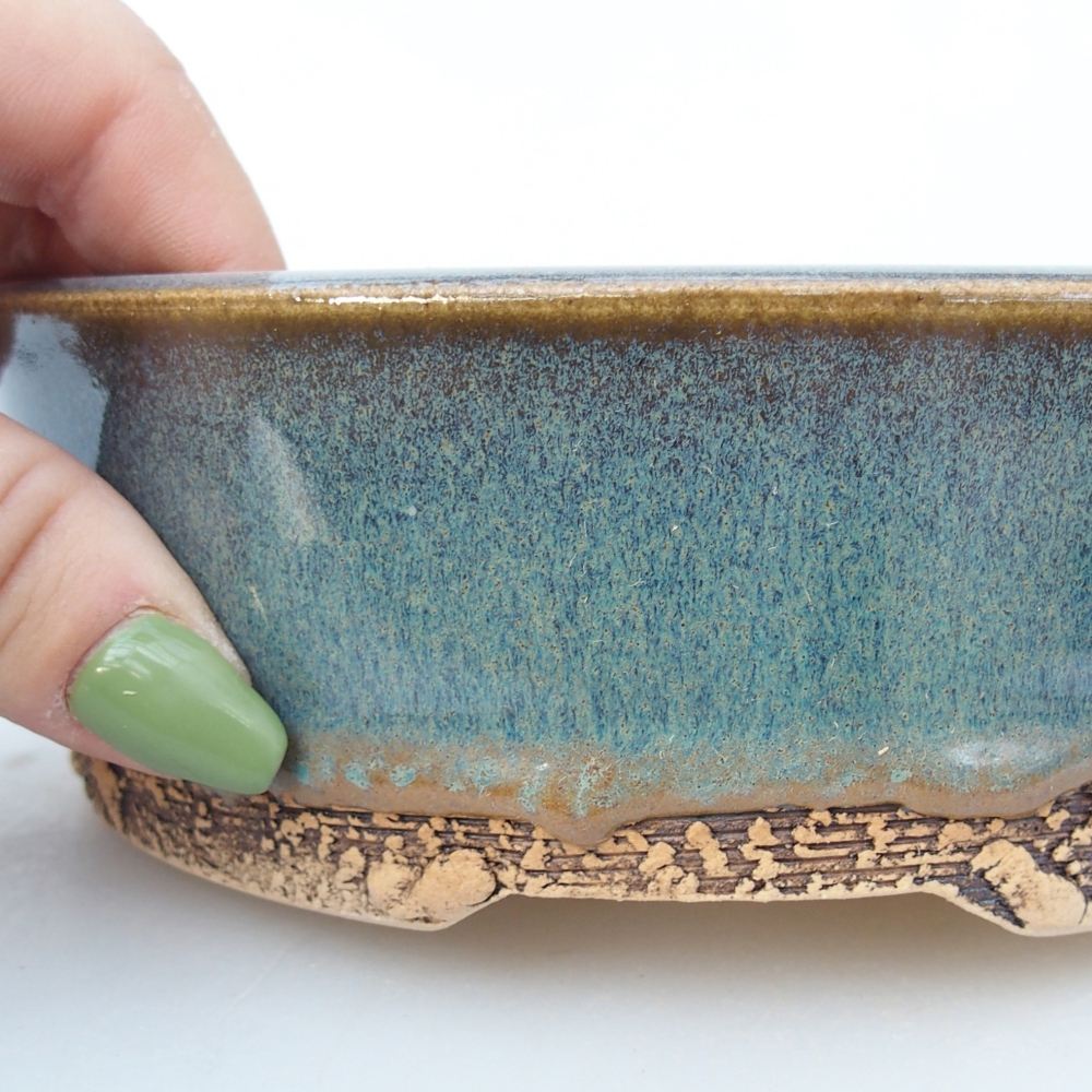 Bol à bonsaï en céramique 15,5 x 15,5 x 5 cm, bleu-gris