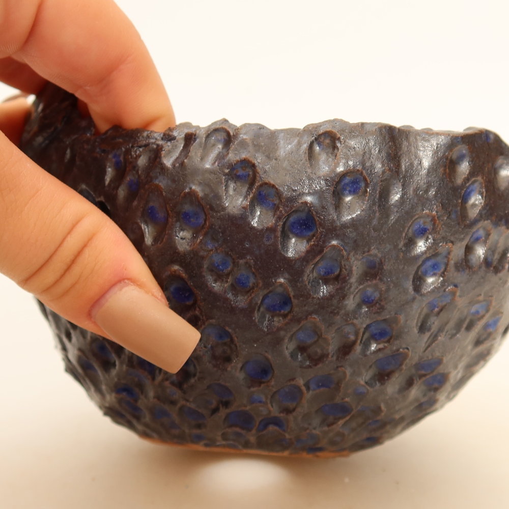 Coquille en céramique pour kokedama, 14 x 12 x 8,5 cm, couleur bleue