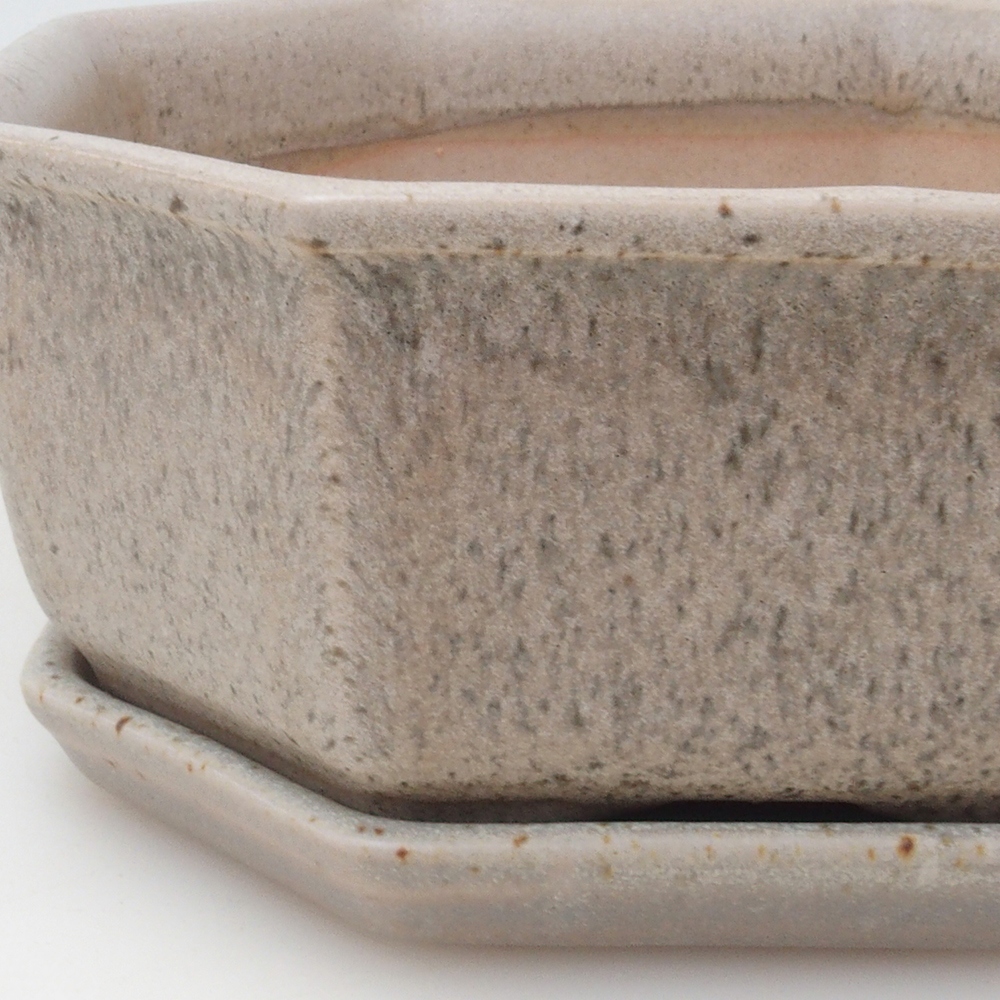 Bol bonsaï + soucoupe H13 - 12,5x12,5 x4,5 cm - beige