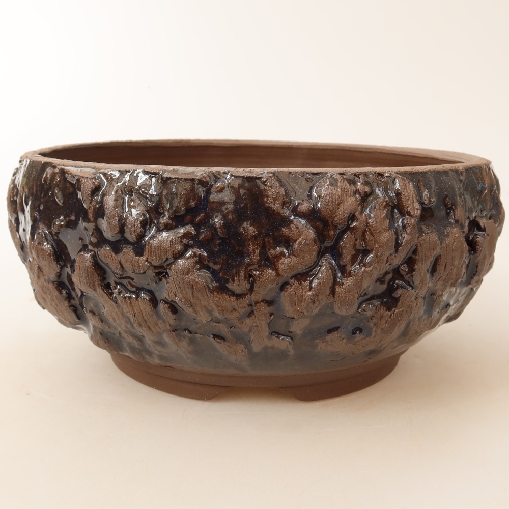 Pot à bonsaï en céramique 17 x 17 x 8 cm, couleur marron