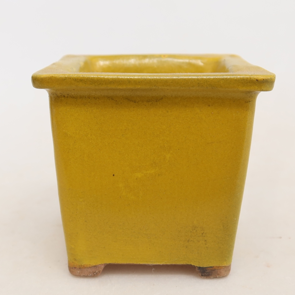 Pot à bonsaï en céramique 6 x 6 x 5,5 cm, couleur jaune
